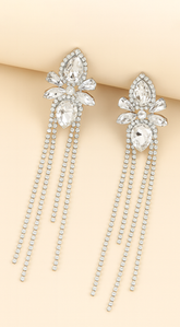 Lux Long Crystal Drop Earrings - Silver